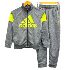 アディダス adidas セットアップ ジャージ ジャケット パンツ ロゴプリント 140 グレー 黄緑 イエローグリーン 男の子のサムネイル