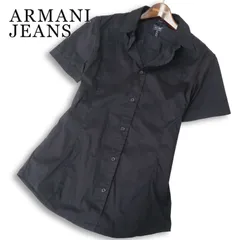 ARMANI JEANS アルマーニ ジーンズ 春夏★ 半袖 ストレッチ スリム ロゴ刺繍 シャツ Sz.M メンズ 黒のサムネイル
