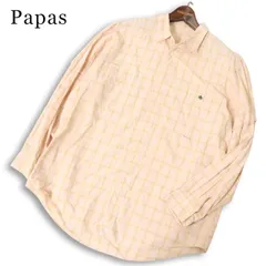 Papas パパス 通年 ワンポイント刺繍★ レーヨン混 長袖 チェック柄 シャツ 日本製 Sz.L メンズのサムネイル