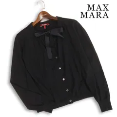 MAX MARA STUDIO マックスマーラ 秋冬★ シルク ウール ボウタイ ショート ニット カーディガン Sz.M レディース 黒のサムネイル