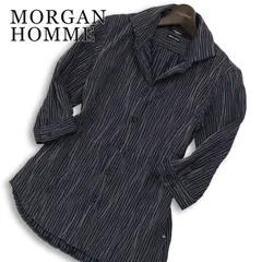 MORGAN HOMME モルガン オム 春夏★ 七分袖 スリム ストライプ シャツ 日本製 Sz.S メンズ 紺 ネイビーのサムネイル