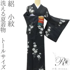 六花-RIKKA- 洗える夏着物 トールサイズ 絽❀涼ブラックに、可憐な撫子マジック☆❀小紋 着物 A5782のサムネイル