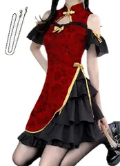 [SUNNYSTEP] チャイナドレス コスプレ ミニ丈 オープンショルダー 大きいサイズ S~6L (4XL, レッド)のサムネイル