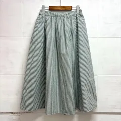 the emporium グリーン ストライプ コットン ロング スカート L JPNのサムネイル