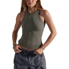 フリーピープル レディース トップス タンクトップ Free People Soft Seamlesstripe Top Womens Black White ホワイトのサムネイル
