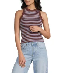 トップショップ レディース トップス シャツ リブ ニット TOPSHOP Knit Ribbed Stripe Racerback Tank Top Brown ブラウンのサムネイル