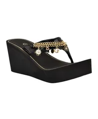 ゲス レディース シューズ サンダル GUESS Womens Sutton Charms EVA Thong Wedge Sandals Black Patent ブラックのサムネイル