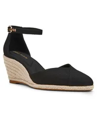 アンクライン レディース シューズ サンダル ヒール Anne Klein Womens Wilmott Wedge Heel Sandals Black Canvas ブラックのサムネイル