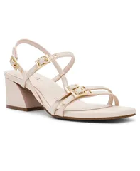 アンクライン レディース シューズ サンダル ヒール Anne Klein Womens Mackenzie Strappy Buckle Block Heel Dress Sandals Whiteのサムネイル
