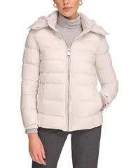 カルバンクライン レディース アウター ジャケット・ブルゾン ダウン ジャケット Calvin Klein Womens Shine Hooded Down Puffer Jacket Dove Grのサムネイル