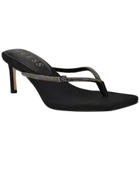 ゲス レディース シューズ サンダル ヒール GUESS Womens Mayan Rhinestone Thong Kitten Heel Sandals Black ブラックのサムネイル