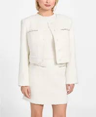ゲス レディース アウター ジャケット・ブルゾン ツイード クロップド GUESS Womens Clotilde Tweed Cropped Jacket CREAM WHITE ホワイトのサムネイル