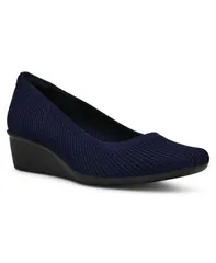 アンクライン レディース シューズ パンプス Anne Klein Womens Wisher Wedge Slip On Flats Navy Knit ネイビーのサムネイル