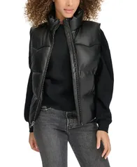 リーバイス レディース アウター ジャケット・ブルゾン ベスト レザー フェイクレザー Levis Womens Faux Leather Western Puffer Vest Black ブラックのサムネイル
