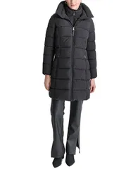 ダナ キャラン ニューヨーク レディース アウター ジャケット・ブルゾン コート DKNY Womens Bibbed Hooded ZipFront Puffer Coat Black ブラックのサムネイル