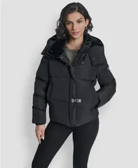 ダナ キャラン ニューヨーク レディース アウター ジャケット・ブルゾン シャツ コート DKNY Womens Shirt Toggle Hooded Puffer Coat Black ブラックのサムネイル