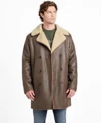 ゲス メンズ アウター ジャケット・ブルゾン コート レザー フェイクレザー GUESS Mens Double Breasted Faux Leather Coat Dark Brown Earthのサムネイル
