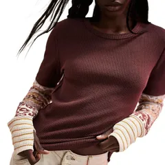 フリーピープル レディース トップス Tシャツ Free People All In Cuff Top Womens Chocolate Combo チョコレートのサムネイル