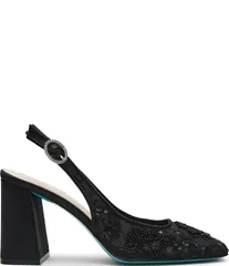 ベッツィジョンソン レディース シューズ ヒール メッシュ Blue by Betsey Johnson Ninah Mesh Embellished Slingback Pumps Black ブラのサムネイル