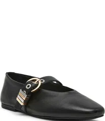 スティーブ マデン レディース シューズ パンプス レザー Steve Madden Lucia Leather Buckle Hardware Mary Jane Ballet Flats Blacのサムネイル