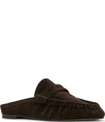 スティーブ マデン レディース シューズ パンプス スエード ローファー Steve Madden Rafe Suede Penny Loafer Mules Chocolate Brown ブラウンのサムネイル