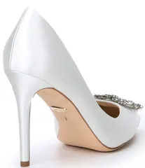 バッジェリーミシュカ レディース シューズ パンプス サテン Badgley Mischka Cher Satin Brooch Embellished Stiletto Pumps White ホワのサムネイル