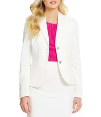 カルバンクライン レディース アウター コート ブレザー Calvin Klein Luxe Stretch 2 Button Notch Lapel Long Sleeve Blazer Creamのサムネイル