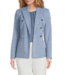 カルバンクライン レディース アウター コート ジャケット Calvin Klein Windowpane Twill Peak Lapelong Sleeve Double Breasted Jacのサムネイル