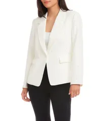 カレンケーン レディース アウター コート クレープ ブレザー Karen Kane Crepe Woven Pearl Embellished Notch Collar Long Sleeve Buのサムネイル