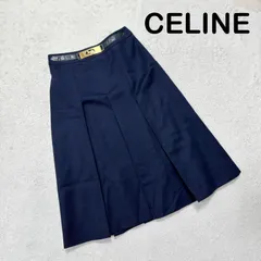 CELINE セリーヌ 金馬車金具 馬車柄 裏地総柄 ボックスプリーツスカート ネイビー フランス製 ヴィンテージのサムネイル