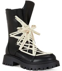 アザレア ワン レディース シューズ ブーツ・レインブーツ レース Azalea Wang Arjun Lace Detail Zip Combat Boots BlackWhite ホワイトのサムネイル