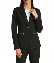 カルバンクライン レディース アウター コート ジャケット Calvin Klein Coordinating Ponte Notch Collar Long Sleeve Faux Zipocketのサムネイル