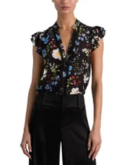 アリスアンドオリビア レディース トップス シャツ シルク Alice and Oliviarlette Flutter Sleeve Silk Top Twisting Vines Black ブラのサムネイル