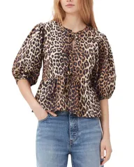ガニー レディース トップス シャツ コットン ブラウス GANNI Leopard Tie Front Cotton Peplum Blouse Leopard アニマルのサムネイル