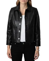 ザディグ エ ヴォルテール レディース アウター ジャケット・ブルゾン レザー Zadig Voltaire Litchi Cuir Lisse Leather Jacket Noirのサムネイル