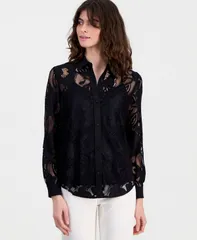 アンクライン レディース トップス シャツ プラスサイズ ダウン ブラウス レース Anne Klein Plusize Blossom Lace ButtonDown Blouse Anne Blaのサムネイル