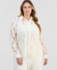 アンクライン レディース トップス シャツ プラスサイズ ダウン ブラウス レース Anne Klein Plusize Blossom Lace ButtonDown Blouse White Doのサムネイル