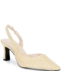カール ラガーフェルド レディース シューズ ヒール KARLAGERFELD PARISheenz Raffia Slingback Pointed Toe Pumps Naturalのサムネイル