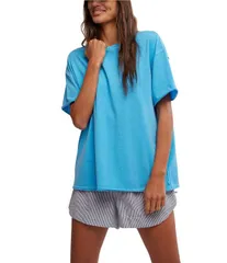 フリーピープル レディース トップス シャツ クルーネック Free People Nina Short Sleeve Raw Edge Crew Neck Boxy Tee Shirt Maliblのサムネイル