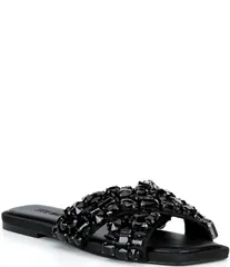 スティーブ マデン レディース シューズ パンプス サンダル Steve Madden Levity Jewel Ornamented Slide Sandals Black ブラックのサムネイル