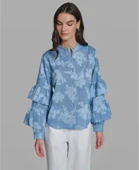 カール ラガーフェルド レディース トップス シャツ モックネック 長袖 KARLAGERFELD PARIS Womens LongSleeve Mock Neck Shirt Medium Wasのサムネイル