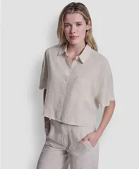 ダナキャランニューヨーク レディース トップス シャツ クロップド リネン DKNY Jeans Womens Oversized LinenBlend Cropped Short Sleeve Shのサムネイル