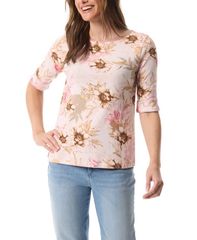 글로리아 반데빌트 레이디스 탑스 셔츠 프린트 Gloria Vanderbilt Womens Alanis Printed CuffedSleeve TShirt Mauve