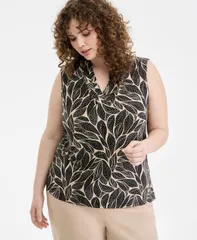 アンクライン レディース トップス シャツ Vネック プラスサイズ プリント Anne Klein Plusize Printed TriplePleat VNeck Top Anne BlackLaのサムネイル
