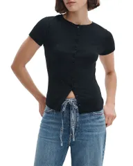 ラグアンドボーン レディース トップス Tシャツ ニット rag bone The Knit Button Tee Black ブラックのサムネイル