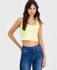 ゲス レディース トップス タンクトップ カットアウト クロップド GUESS Womens Karmen Mirage BackCutout Cropped Tank Top Newax Yelloのサムネイル