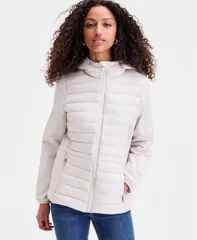 カルバンクライン レディース アウター コート Calvin Klein Womens MixedMedia Packable Coat CHALK チョークのサムネイル