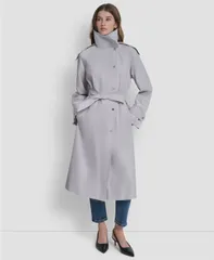 ダナ キャラン ニューヨーク レディース アウター コート DKNY Womens Belted Funnel Collar Long Trench Coat Lunarのサムネイル