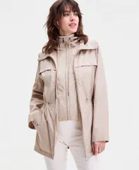 カルバンクライン レディース アウター ジャケット・ブルゾン コート Calvin Klein Womens Bibbed Hooded Anorak Coat WHITE PEPPER ホワイトのサムネイル