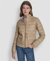 ダナ キャラン ニューヨーク レディース アウター コート DKNY Womens Packable Moto Collar Short Coat Khaki カーキのサムネイル